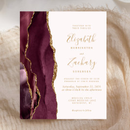 Budget Burgundy Gold Agate Blush Wedding Invite