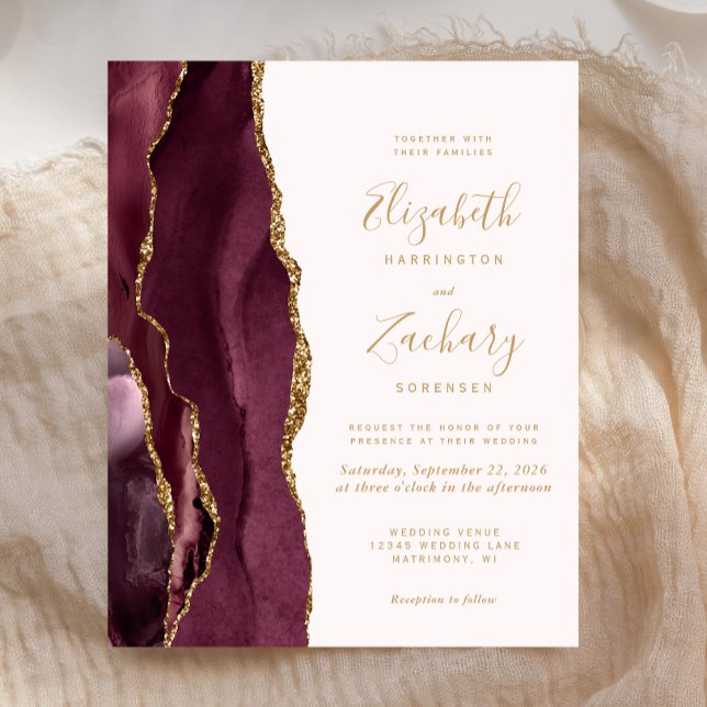 Budget Burgundy Gold Agate Blush Wedding Invite (Von Creator hochgeladen)