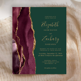 Budget Burgundy Gold Agate Green Wedding Einladung