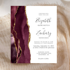 Budget Burgundy Gold Agate Hochzeit Einladung