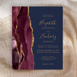 Budget Burgundy Gold Agate Navy Hochzeit Einladung