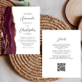 Budget Burgundy Gold Agate QR Code Hochzeit