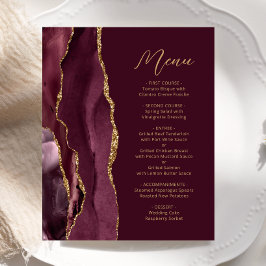 Budget Burgundy Gold Agate Script Wedding Menü