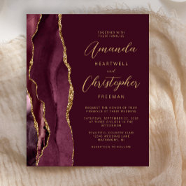 Budget Burgundy Gold Agate Wedding Einladung