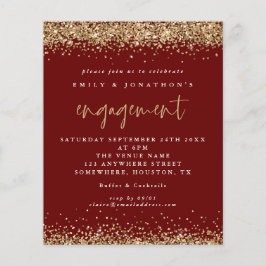 Budget Burgundy Gold Glitzer Verlobung Einladung