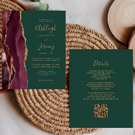 Budget Burgundy Gold Green QR Code Hochzeit einlad