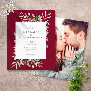 Budget Burgundy Greenery Wedding Foto Einladung