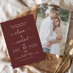 Budget Burgundy Hochzeit mit Foto Einladung Flyer