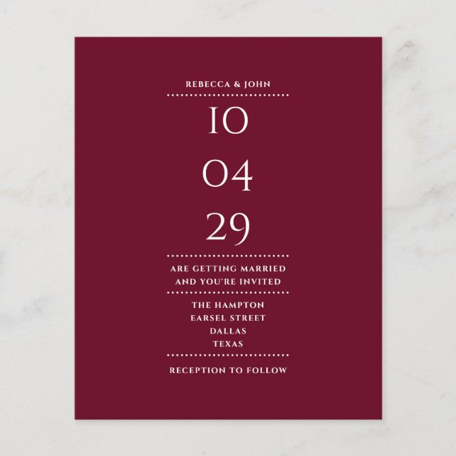 Budget Burgundy Hochzeitstag Einladung (Vorderseite)