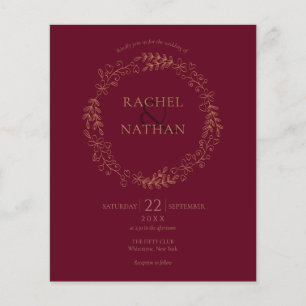 Budget Burgundy Laurel Garland Hochzeit Einladung
