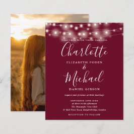 Budget Burgundy Lights Foto Hochzeit Einladung