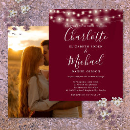 Budget Burgundy Lights Foto Hochzeit Einladung
