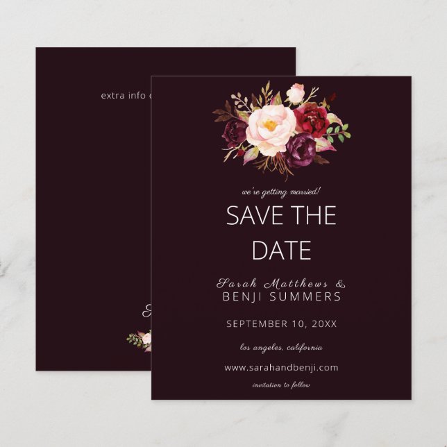 Budget Burgundy Marsa Floral Save the Date - D Red (Vorne/Hinten)