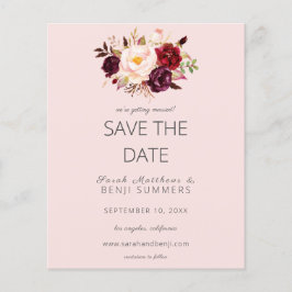 Budget Burgundy Marsa Floral Save the Date - Rosa Flyer