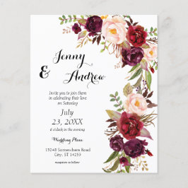 Budget Burgundy Marsala Floral 2 Wedding Flyer