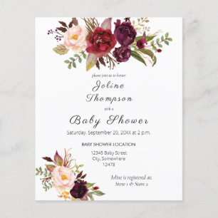 Budget Burgundy Marsala Floral Baby Dusche