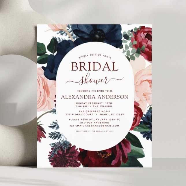 Budget Burgundy Navy Blue Floral Brautparty (Von Creator hochgeladen)