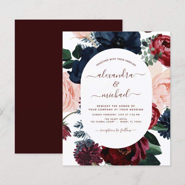 Budget Burgundy Navy Blue Floral Wedding (Vorne/Hinten)