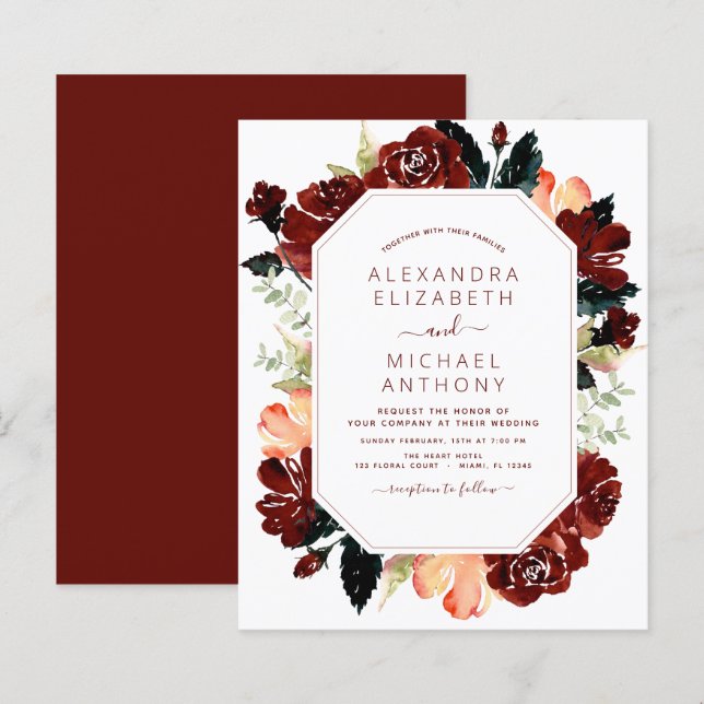 Budget Burgundy Navy Blue Floral Wedding Elegant (Vorne/Hinten)