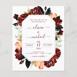 Budget Burgundy Navy Blue Floral Wedding Elegant Flyer