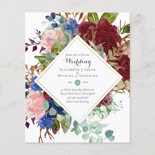 BUDGET Burgundy Navy Blumenaufenthalte Fl. Flyer (Vorne)