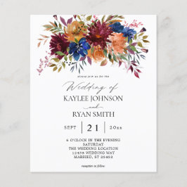 Budget Burgundy & Navy Orange Fall Floral Wedding Flyer