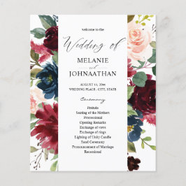 Budget Burgundy Navy Pink Floral Hochzeit Zeremoni Flyer