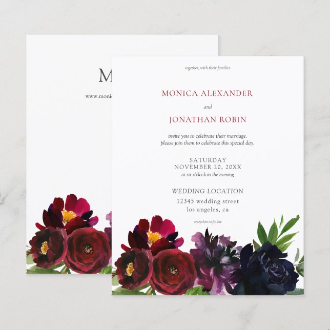 Budget Burgundy Navy Plum Floral Wedding (Vorne/Hinten)