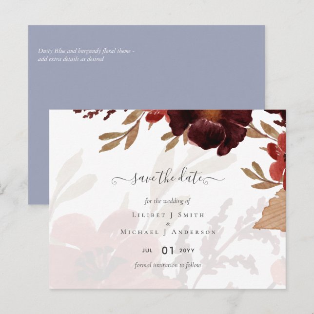 Budget Burgundy Orange Fall Floral Wedding Postkarte (Vorne/Hinten)
