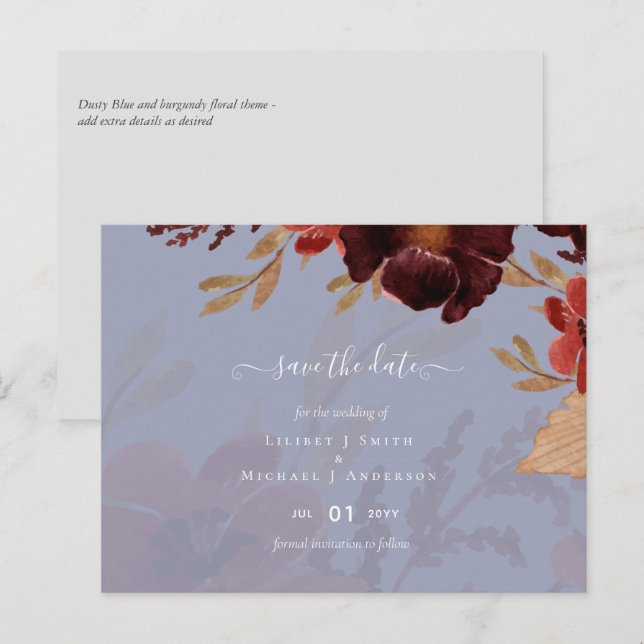 Budget Burgundy Orange Fall Floral Wedding Postkarte (Vorne/Hinten)