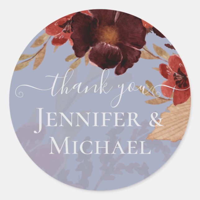 Budget Burgundy Orange Fall Floral Wedding Runder Aufkleber (Vorderseite)