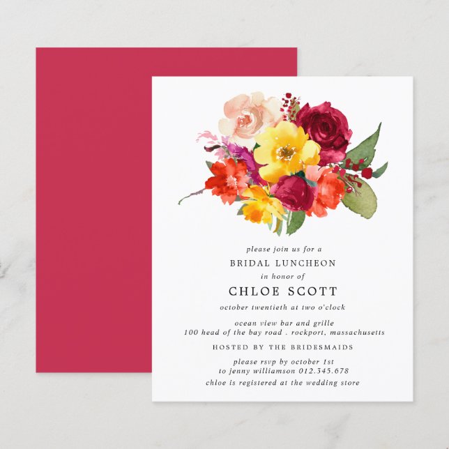 Budget Burgundy Orange Yellow Pink Bridal Luncheon (Vorne/Hinten)