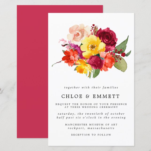 Budget Burgundy Orange Yellow Pink Hochzeit Einlad (Vorne/Hinten)