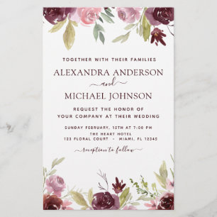 Budget Burgundy Pink Blues Hochzeit Einladung