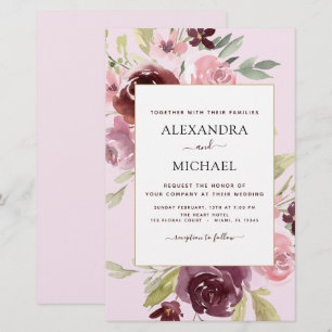 Budget Burgundy Pink Blues Hochzeit Einladung