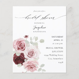 Budget Burgundy & Pink Ele Floral Brautparty Flyer
