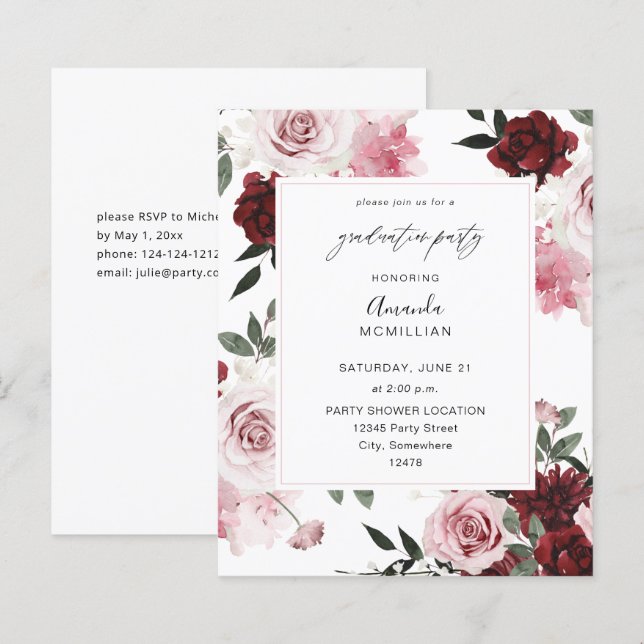 Budget Burgundy & Pink Floral 6 Graduation Party (Vorne/Hinten)