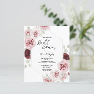 Budget Burgundy Pink Floral Brautparty Einladung