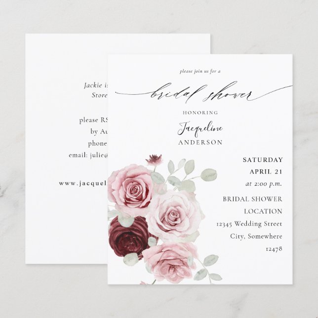 Budget Burgundy & Pink Floral Ele Brautparty (Vorne/Hinten)