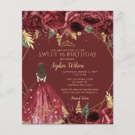 Budget Burgundy Princess Sweet 16 Einladung