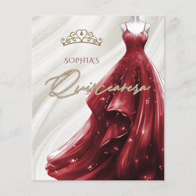 Budget Burgundy Red Dress Quinceañera Einladung (Vorderseite)