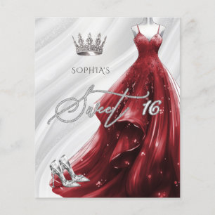Budget Burgundy Red Dress Sweet 16 Einladung