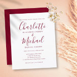 Budget Burgundy Script Einladung<br><div class="desc">Diese elegante, preiswerte Hochzeitseinladung mit ihren charakteristischen Stilnamen kann mit Ihren Informationen in schicken bordeauxfarbenen Schriften personalisiert werden. Entwickelt von Thisisnotme©</div>