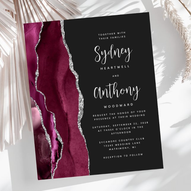 Budget Burgundy Silver Agate Calligrafy Wedding (Von Creator hochgeladen)