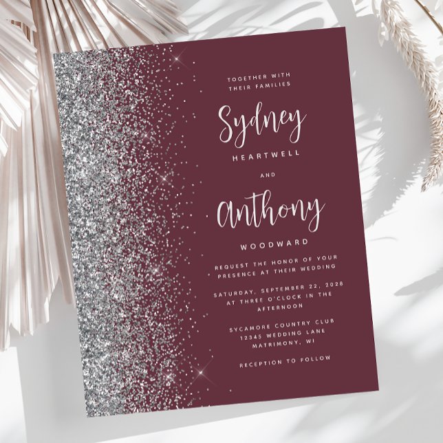 Budget Burgundy Silver Glitzer Calligrafy Wedding (Von Creator hochgeladen)