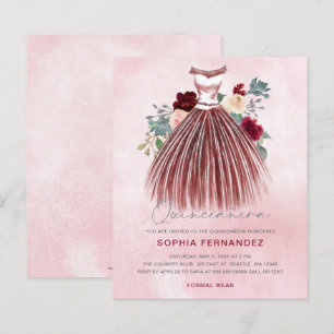 Budget Burgundy Silver Glitzer Kleid Quinceañera