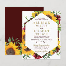 Budget Burgundy Sonnenblumen Einladung Hochzeit