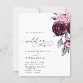 Budget Burgundy White Floral Wedding Invitations