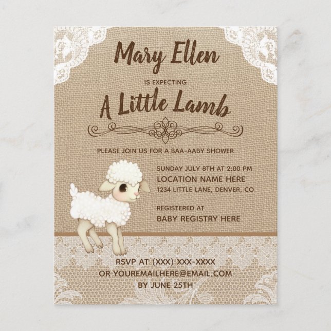 BUDGET Burlap Little Lamb Babydusche Einladung (Vorderseite)
