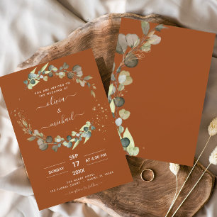 Budget Burnt Orange Eukalyptus Wedding Einladungen